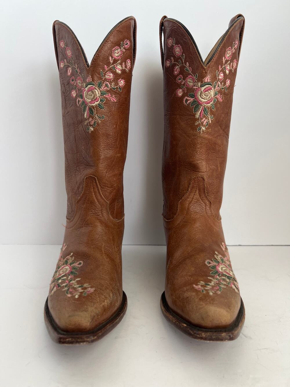 Shyanne Brown Leather Floral Embroidered Western Cowgirl Boots Size 6.5 M